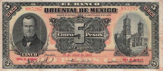 Mexiko p.381c 5 Pesos 1914